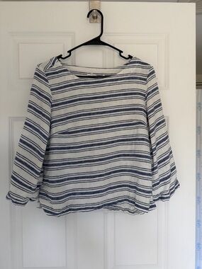 Sigrid Olsen Blue & White Striped Long Sleeve linen top